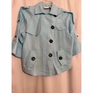 Chico's Jacket Women 2 Lt. Green  Button Up Collared 3/4‎ Sleeve Pockets Linen